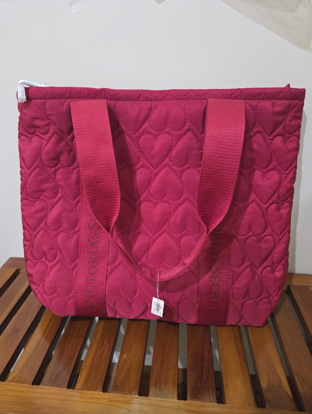 Victoria's Secret Burgundy Red Quilted Heart Tote Bag NEW